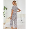 ENJOYNIGHT Womens Pajama Set Cotton Summer Pj Top with Capri Pant Sleepwear(White Leopard)