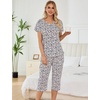 ENJOYNIGHT Womens Pajama Set Cotton Summer Pj Top with Capri Pant Sleepwear(White Leopard)