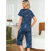 ENJOYNIGHT Womens Pajama Set Cotton Summer Pj Top with Capri Pant Sleepwear(Xstar)