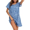 ENJOYNIGHT Womens Nightgown Cotton Sleep Shirt Short Sleeve Nightshirt(Blue Star)
