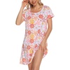 ENJOYNIGHT Womens Nightgown Cotton Sleep Shirt Short Sleeve Nightshirt(Pink Flower)