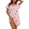 ENJOYNIGHT Womens Nightgown Cotton Sleep Shirt Short Sleeve Nightshirt(Pink Sheep)