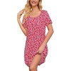 ENJOYNIGHT Womens Nightgown Cotton Sleep Shirt Short Sleeve Nightshirt(Red Floral)