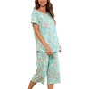 ENJOYNIGHT Womens Pajama Set Cotton Summer Pj Top with Capri Pant Sleepwear(Green Drop)