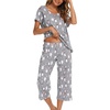 ENJOYNIGHT Womens Pajama Set Cotton Summer Pj Top with Capri Pant Sleepwear(Grey Penguin)