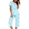 ENJOYNIGHT Womens Pajama Set Cotton Summer Pj Top with Capri Pant Sleepwear(Moon)