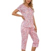 ENJOYNIGHT Womens Pajama Set Cotton Summer Pj Top with Capri Pant Sleepwear(Paisley)