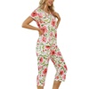ENJOYNIGHT Womens Pajama Set Cotton Summer Pj Top with Capri Pant Sleepwear(Pink Floral)