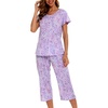 ENJOYNIGHT Womens Pajama Set Cotton Summer Pj Top with Capri Pant Sleepwear(Pu)