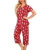 ENJOYNIGHT Womens Pajama Set Cotton Summer Pj Top with Capri Pant Sleepwear(Red Penguin)