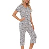 ENJOYNIGHT Womens Pajama Set Cotton Summer Pj Top with Capri Pant Sleepwear(White Leopard)