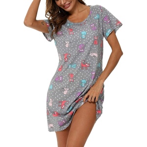 ENJOYNIGHT Womens Nightgown Cotton Sleep Shirt Short Sleeve Nightshirt(Grey Cat)