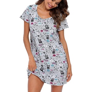 ENJOYNIGHT Womens Nightgown Cotton Sleep Shirt Short Sleeve Nightshirt(Grey Dog)