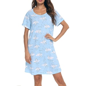 ENJOYNIGHT Womens Nightgown Cotton Sleep Shirt Short Sleeve Nightshirt(Moon)