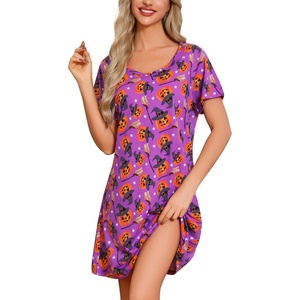ENJOYNIGHT Womens Nightgown Cotton Sleep Shirt Short Sleeve Nightshirt(Purple Pumkin)