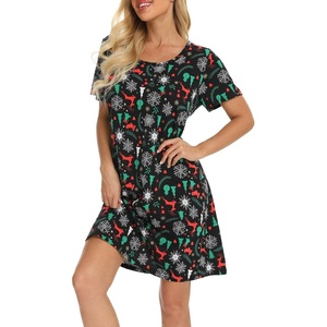 ENJOYNIGHT Womens Nightgown Cotton Sleep Shirt Short Sleeve Nightshirt(Xmas)