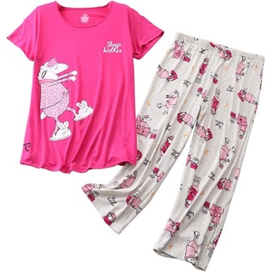 ENJOYNIGHT Womens Pajama Set Cotton Summer Pj Top with Capri Pant Sleepwear(Red Sheep)