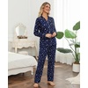 ENJOYNIGHT Womens Cotton Flannel Pajamas Set Plaid Button Pjs Long Sleeve(Blue Star)