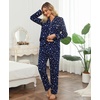 ENJOYNIGHT Womens Cotton Flannel Pajamas Set Plaid Button Pjs Long Sleeve(Blue Star)