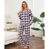 ENJOYNIGHT Womens Cotton Flannel Pajamas Set Plaid Button Pjs Long Sleeve(Purple Plaid)