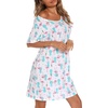 ENJOYNIGHT Womens Cotton Nightgown Short Sleeve Sleepshirt Print Nightshirt(White Flamingo)