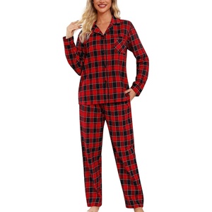 ENJOYNIGHT Womens Cotton Flannel Pajamas Set Plaid Button Pjs Long Sleeve(Red Plaid)