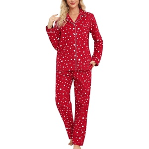 ENJOYNIGHT Womens Cotton Flannel Pajamas Set Plaid Button Pjs Long Sleeve(Red Star)