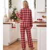 ENJOYNIGHT Womens Cotton Flannel Pajamas Set Plaid Button Pjs Long Sleeve(Brown Plaid)