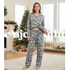 ENJOYNIGHT Womens Cotton Flannel Pajamas Set Plaid Button Pjs Long Sleeve(Grey Penguin)
