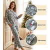 ENJOYNIGHT Womens Cotton Flannel Pajamas Set Plaid Button Pjs Long Sleeve(Grey Penguin)