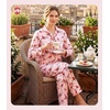 ENJOYNIGHT Womens Cotton Flannel Pajamas Set Plaid Button Pjs Long Sleeve(Pink Bird)