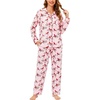 ENJOYNIGHT Womens Cotton Flannel Pajamas Set Plaid Button Pjs Long Sleeve(Pink Bird)
