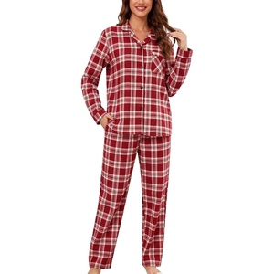 ENJOYNIGHT Womens Cotton Flannel Pajamas Set Plaid Button Pjs Long Sleeve(Brown Plaid)