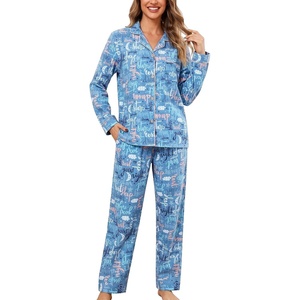 ENJOYNIGHT Womens Cotton Flannel Pajamas Set Plaid Button Pjs Long Sleeve(Good Night)