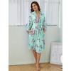 ENJOYNIGHT Women’s Robe Set Sexy V-Neck Camisole Lingerie Nightgown(Green Floral)