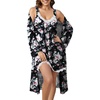 ENJOYNIGHT Women’s Robe Set Sexy V-Neck Camisole Lingerie Nightgown(Black Floral)
