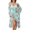 ENJOYNIGHT Women’s Robe Set Sexy V-Neck Camisole Lingerie Nightgown(Green Floral)