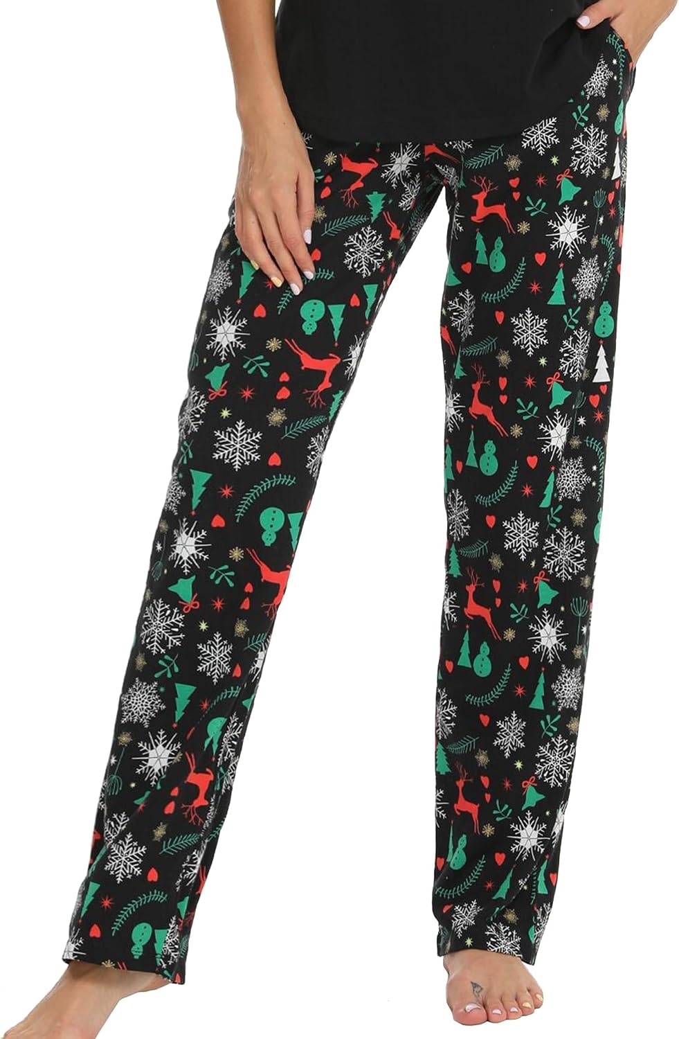 image:imageENJOYNIGHT Women Cotton Lounge Pants Comfy Pajama Bottoms With PocketsBlack Xmas