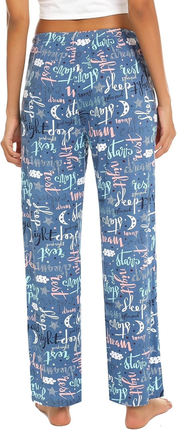 image:imageENJOYNIGHT Women Cotton Lounge Pants Comfy Pajama Bottoms With PocketsBlue Night