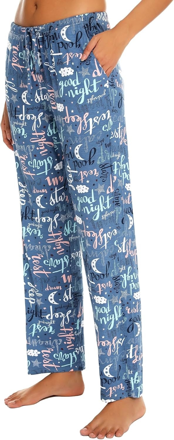 image:imageENJOYNIGHT Women Cotton Lounge Pants Comfy Pajama Bottoms With PocketsBlue Night