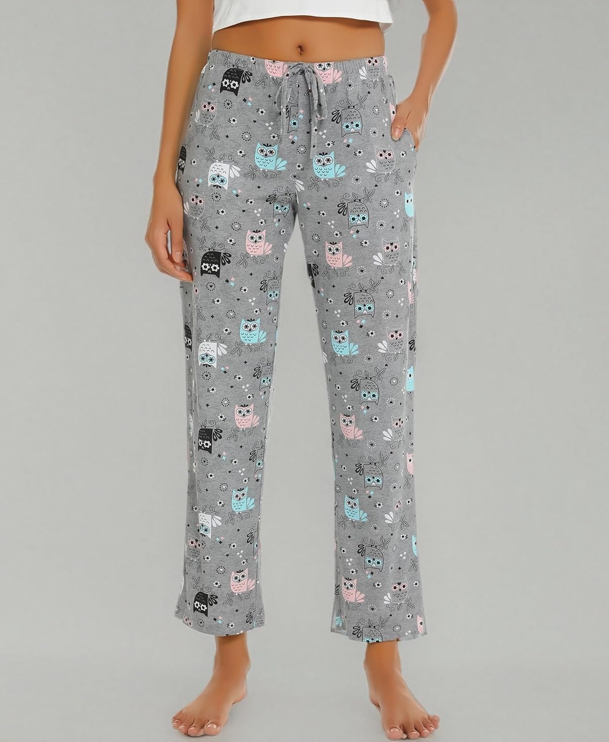 image:imageENJOYNIGHT Women Cotton Lounge Pants Comfy Pajama Bottoms With PocketsBowl