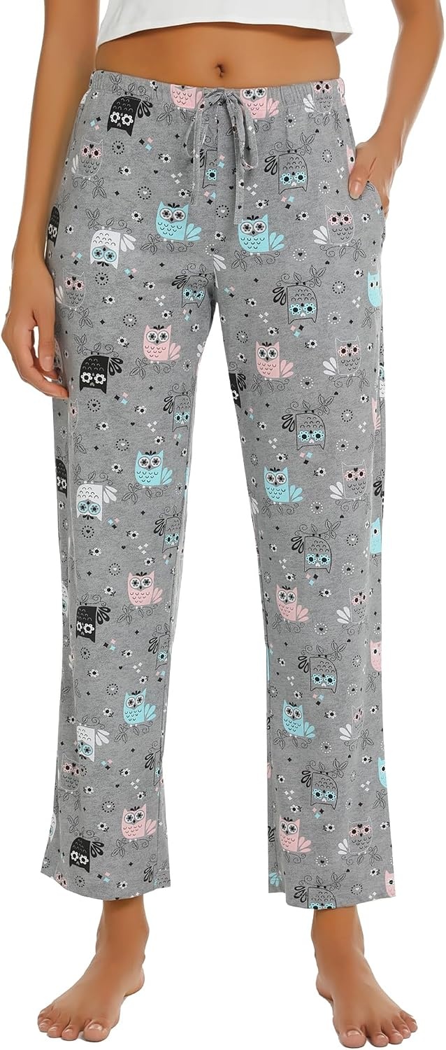 image:imageENJOYNIGHT Women Cotton Lounge Pants Comfy Pajama Bottoms With PocketsBowl