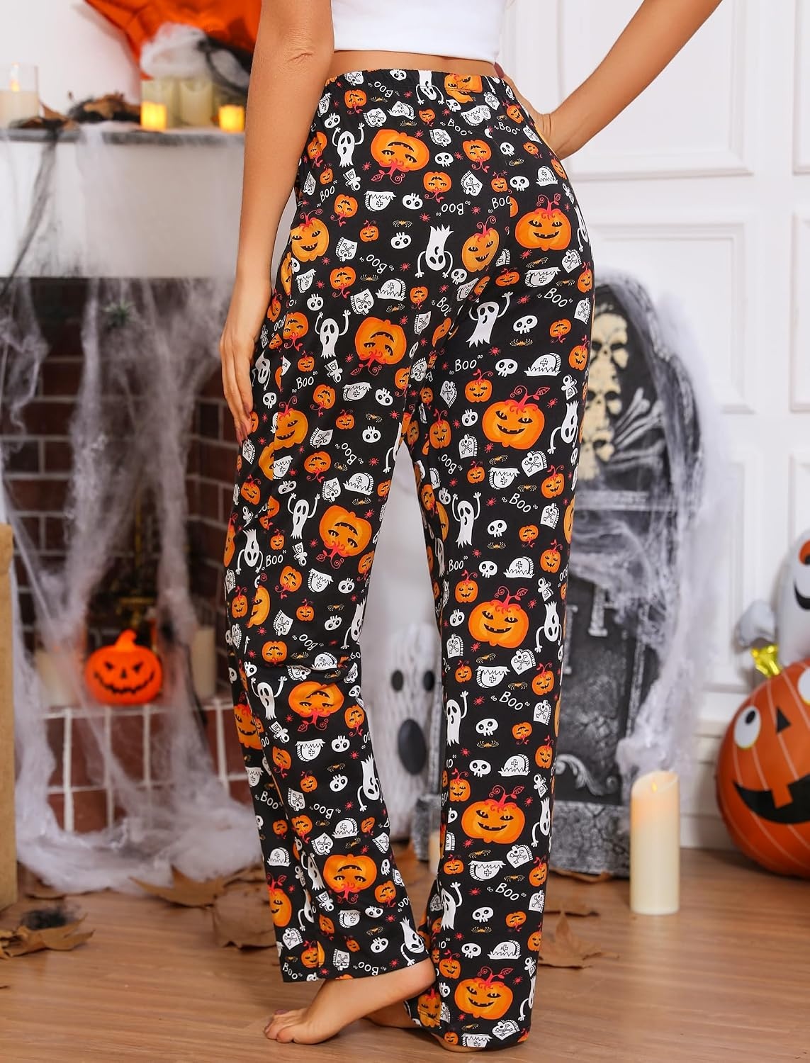 image:imageENJOYNIGHT Women Cotton Lounge Pants Comfy Pajama Bottoms With PocketsBpumpkin