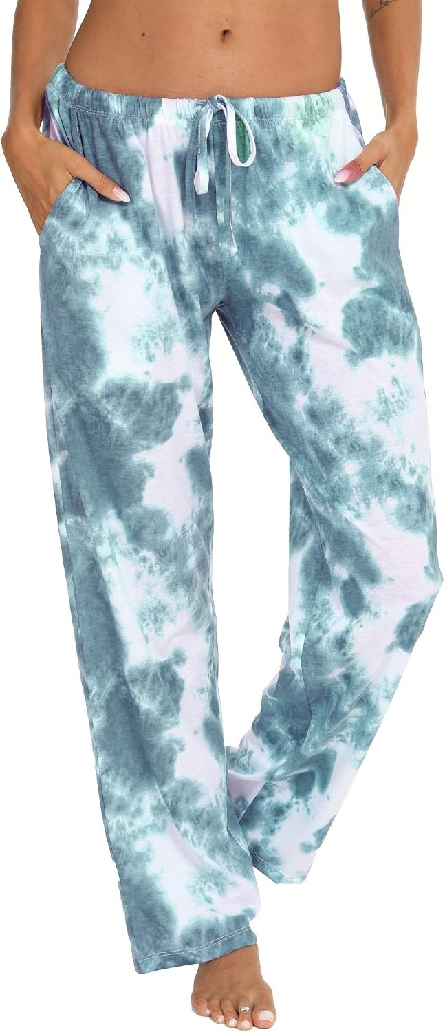 image:imageENJOYNIGHT Women Cotton Lounge Pants Comfy Pajama Bottoms With PocketsDark Green