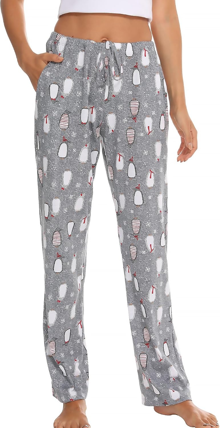 image:imageENJOYNIGHT Women Cotton Lounge Pants Comfy Pajama Bottoms With PocketsGrey Penguin