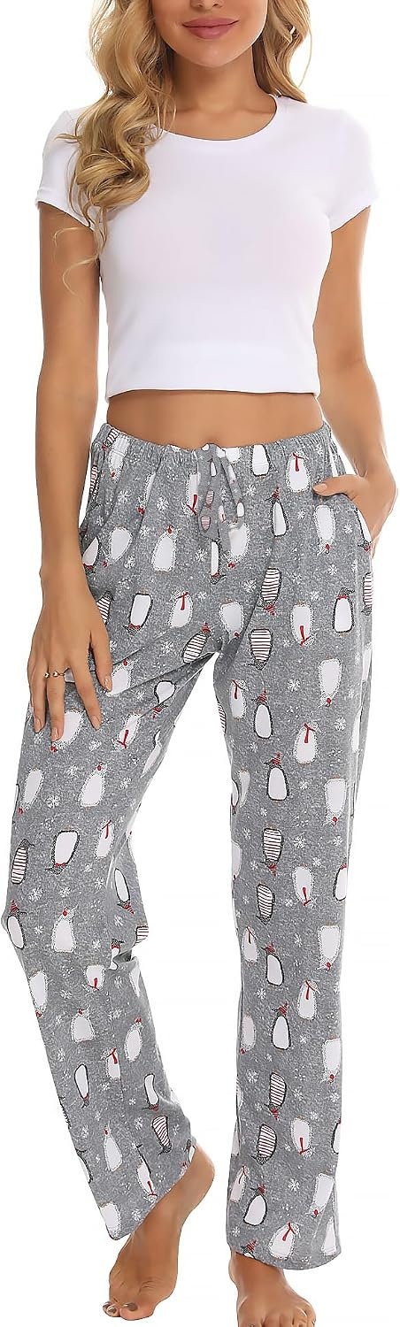 image:imageENJOYNIGHT Women Cotton Lounge Pants Comfy Pajama Bottoms With PocketsGrey Penguin