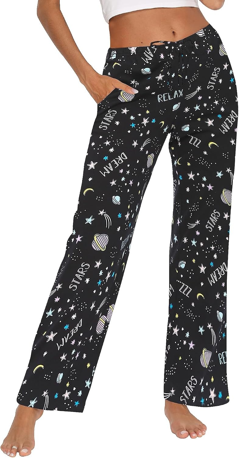 image:imageENJOYNIGHT Women Cotton Lounge Pants Comfy Pajama Bottoms With PocketsMoon Star