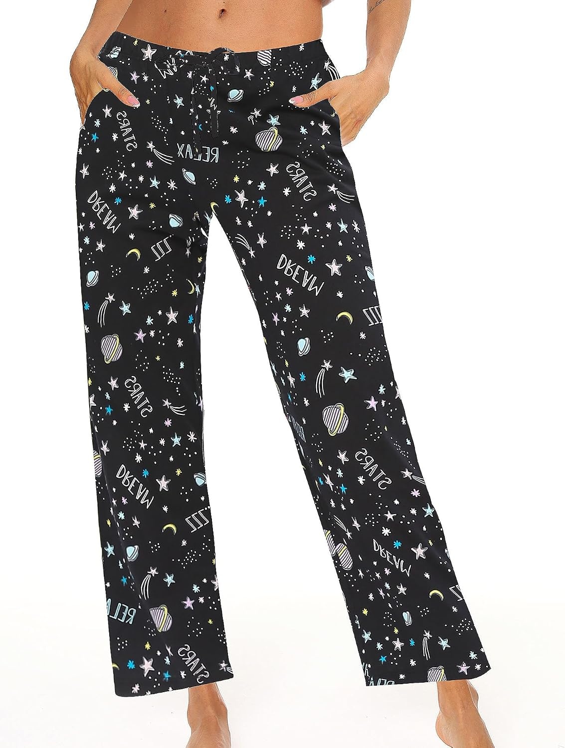 image:imageENJOYNIGHT Women Cotton Lounge Pants Comfy Pajama Bottoms With PocketsMoon Star