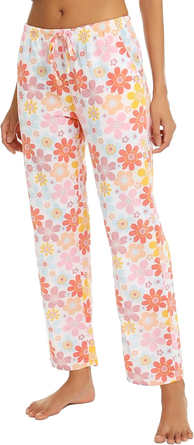 image:imageENJOYNIGHT Women Cotton Lounge Pants Comfy Pajama Bottoms With PocketsPink Flower