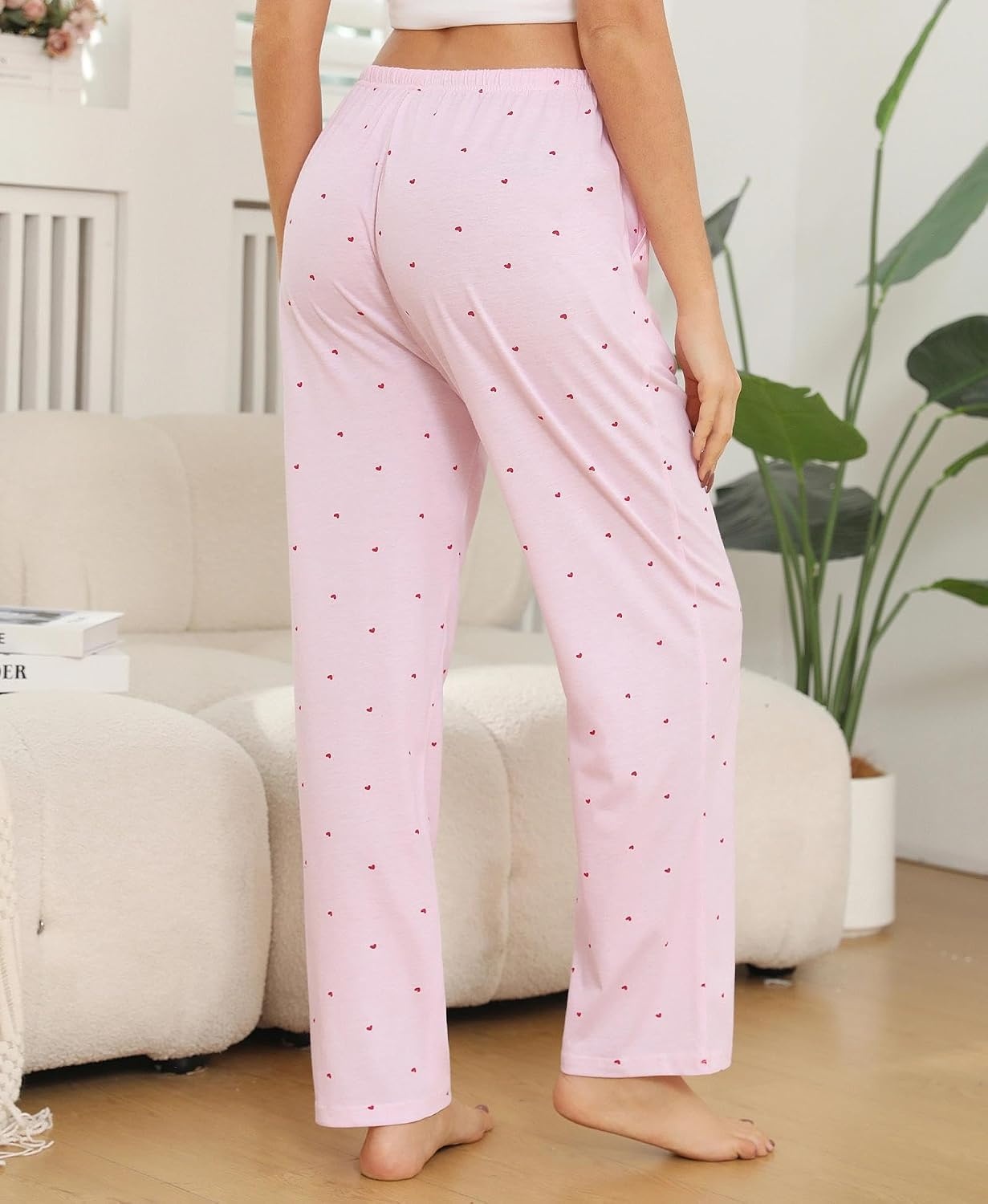 image:imageENJOYNIGHT Women Cotton Lounge Pants Comfy Pajama Bottoms With PocketsPink Heart